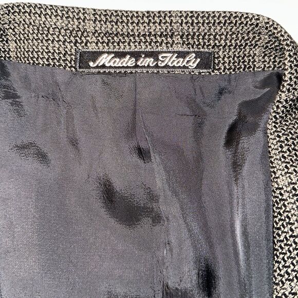 MANI SAKS 44L Brown Plaid Mini Houndstooth Pure Virgin Wool Blazer Jacket - Picture 10 of 15